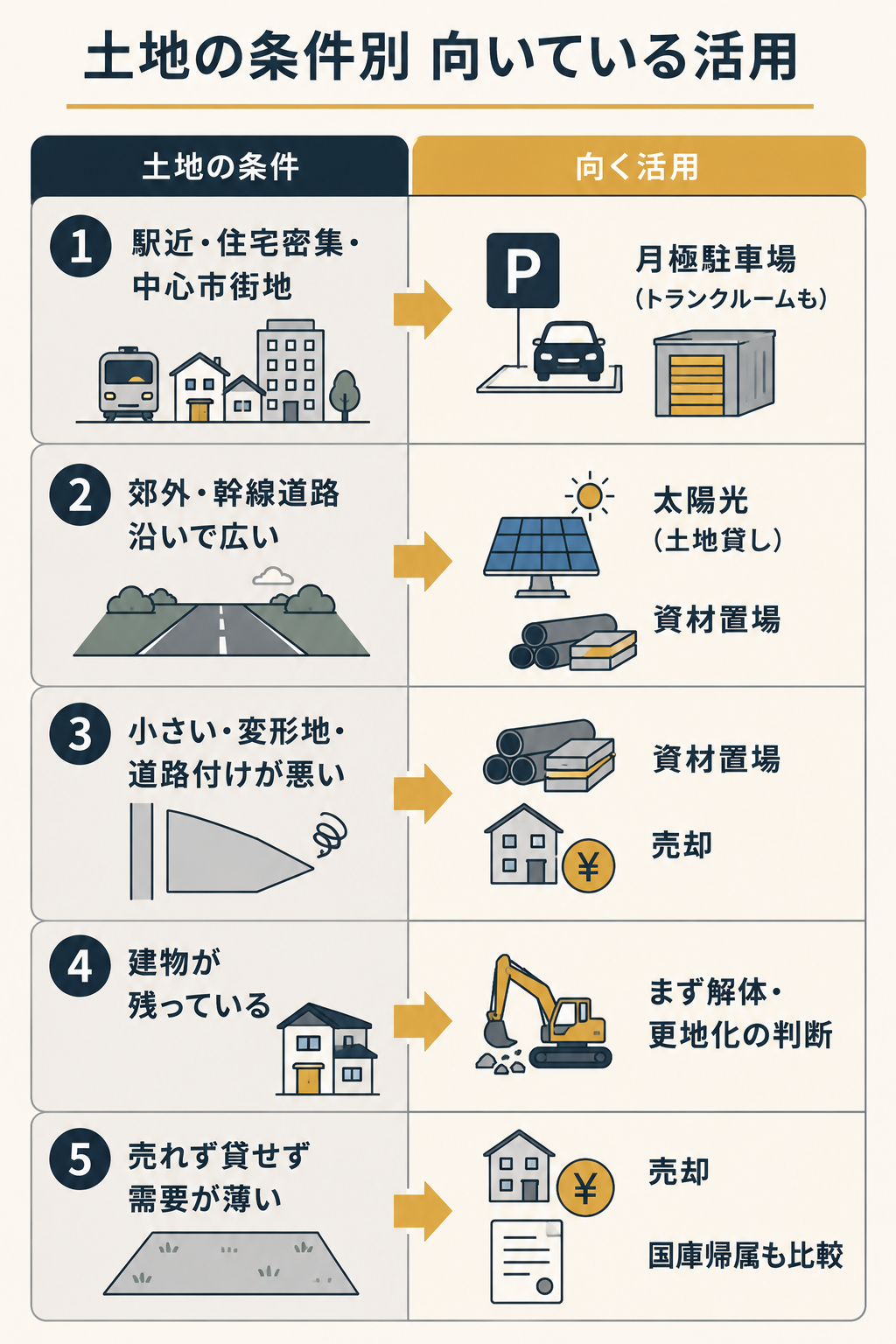 土地の条件別に向いている活用方法